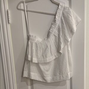 LOFT White Ruffle One-Shoulder Blouse